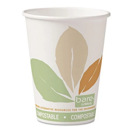 Dart Bare Eco-Forward PLA Paper Hot Cups, 12 Oz. Leaf Design - 1000 Pcs