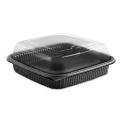 Culinary Squares 2-Piece Microwavable Containers, 36 Oz., Clear/Black, 8.46 X 8.46 X 2.91, 150/Carton