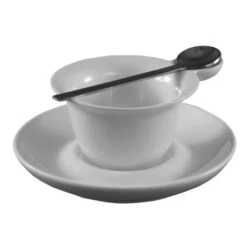 CAC China PTC-4-S Party Collection Super White Cup 2 Oz., & Saucer Set With Spoon 3 3/4 I 4 1/2" - 16 Sets