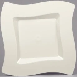 Fineline Settings 110-BO Wavetrends Bone Square Plastic Dinner Plate 10-3/4" - 10 Doz