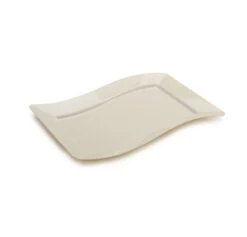 Fineline Settings 1407-BO Wavetrends Bone Rectangular Plastic Luncheon Plate 7-1/2" X 12" - 10 Doz