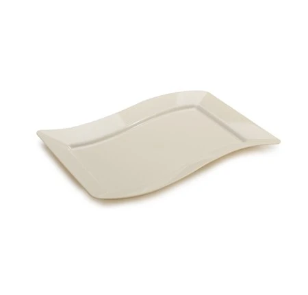 Fineline Settings 1407-BO Wavetrends Bone Rectangular Plastic Luncheon Plate 7-1/2" X 12" - 10 Doz