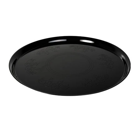 Fineline Settings 7801-BK Platter Pleasers Supreme Black Round Plastic Serving Tray 18" - 25 Pcs