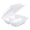 Dart White 3-Compartment Foam Container With Perforated Hinged Lid, 8-3/8" X 7-7/8" X 3-1/4", , 200/Carton