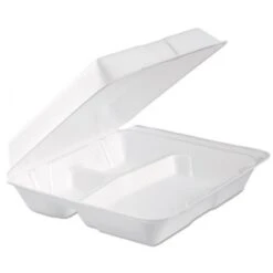 Dart Foam 3-Compartment Container With Perforated Hinged Lid, 9-3/10" X 9-1/2" X 3" , 200/Carton