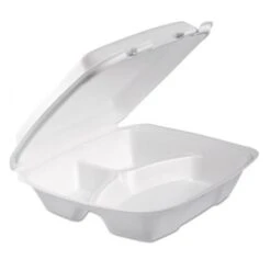 Dart Foam 3-Compartment Container With Perforated Hinged Lid, 9" X 9-2/5" X 3" , 200/Carton