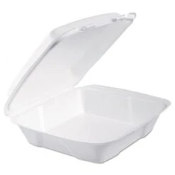 Dart White Foam Hinged Lid Containers, 9" X 9" X 3", 200/Carton