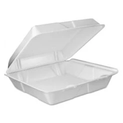 Dart Foam Vented Foam Containers With Perforated Hinged Lid, 9" X 9-2/5" X 3", , 200/Carton