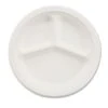 Paper Dinnerware, 3-Comp Plate, 10 1/4" Dia, White, 500/Carton