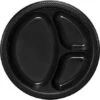 TigerChef Black Plastic 3 Compartment Divided Plates, 100/Pack