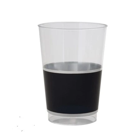 TigerChef Black With Silver Band Plastic Cups 12 Oz. - 10 Pcs
