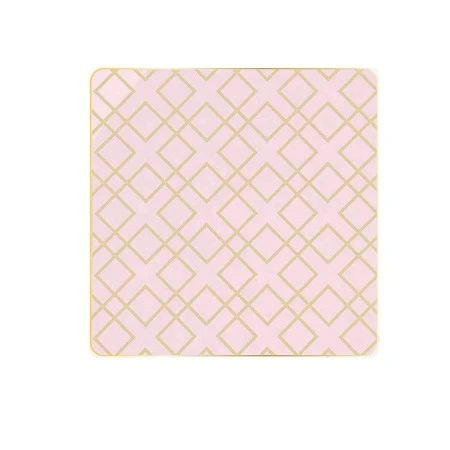 TigerChef Blush Gold Art Deco Square Coupe Appetizer Plate 8" - 10 Pcs
