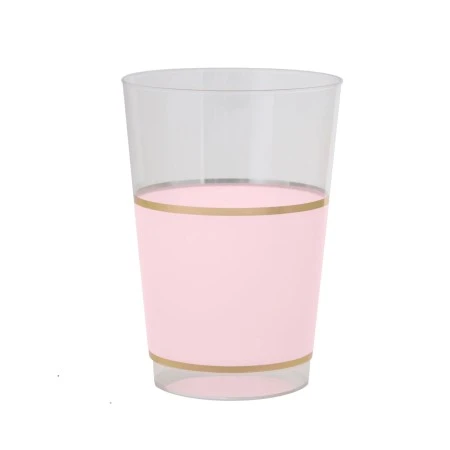 TigerChef Blush And Gold Band Plastic Cups 12 Oz. - 10 Pcs