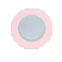 TigerChef Clear Blush Round Scalloped Gold Rim Plastic Appetizer Plate 8" - 10 Pcs