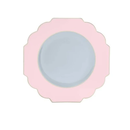 TigerChef Clear Blush Round Scalloped Gold Rim Plastic Appetizer Plate 8" - 10 Pcs