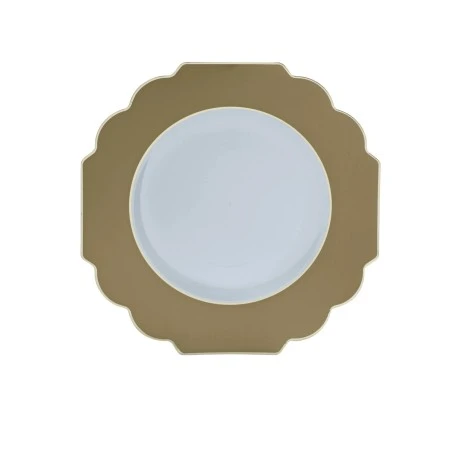 TigerChef Clear Gold Round Scalloped Rim Plastic Appetizer Plate 8" - 10 Pcs