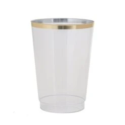 TigerChef Clear Plastic Cups With Gold Trim 9 Oz. - 20 Pcs