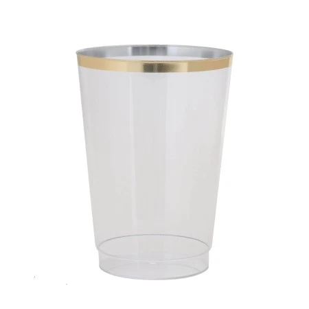 TigerChef Clear Plastic Cups With Gold Trim 9 Oz. - 20 Pcs