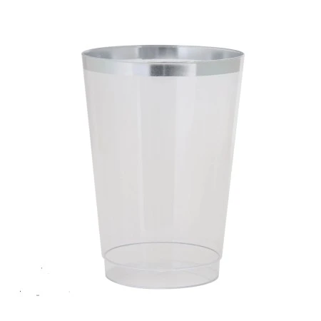 TigerChef Clear Plastic Cups With Silver Trim 12 Oz. - 20 Pcs