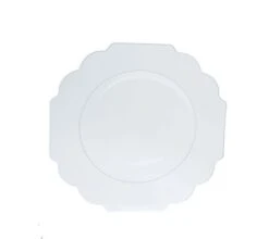 TigerChef Clear Silver Round Scalloped Rim Plastic Appetizer Plate 8" - 10 Pcs