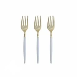 TigerChef Clear And Gold Two Tone Plastic Mini Forks - 20 Pcs