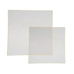 TigerChef Clear With Gold Trim Square Coupe Plastic Dinner Plate 10-1/2" - 10 Pcs