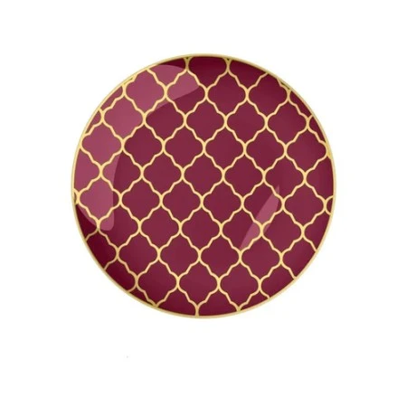 TigerChef Cranberry Plastic Appetizer Plate With Gold Lattice Pattern 7-1/4" - 10 Pcs