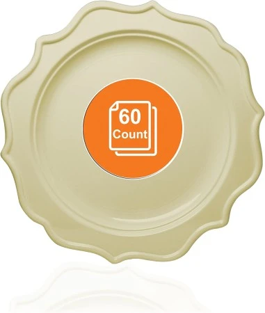 TigerChef Cream Scalloped Rim Disposable Dinner Plates 8", 60 Plates