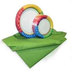 TigerChef Dazzling Dots Disposable Plate Paper Dinnerware, Service For 48