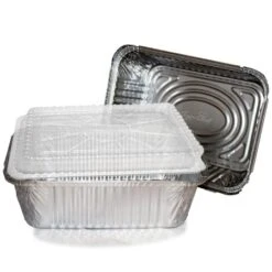 TigerChef Disposable Aluminum Oblong Foil Pan Containers With Dome Lids , 5 Lb., , 9-3/5" X 7-1/10" X 2-3/4" - 10 Sets