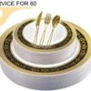 TigerChef Disposable Plastic Plate And Silverware Combo Set, Royalty Black And Gold - Service For 60