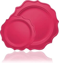 TigerChef Fuchsia Scalloped Rim Disposable Party Plates, Includes 10" And 8" Plates, Service For 48
