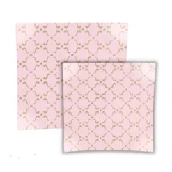 TigerChef Gold Abstract Pattern Blush Square Plastic Appetizer Plate 8" - 10 Pcs