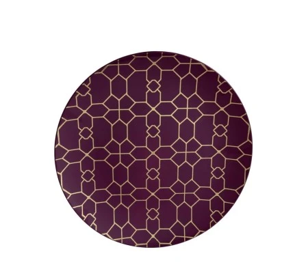 TigerChef Gold Geo Pattern Purple Plastic Dinner Plate 10-1/4" - 10 Pcs