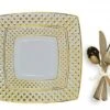 TigerChef Gold Plastic Square Dinner Plates And Silverware Set - Service For 20