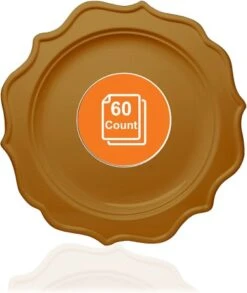 TigerChef Gold Scalloped Rim Disposable Dinner Plate 10", 60/Pack