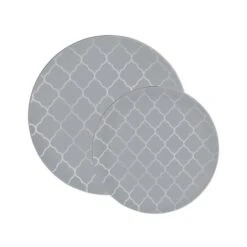 TigerChef Gray Plastic Dinner Plate With Silver Lattice Pattern 10-1/4" - 10 Pcs