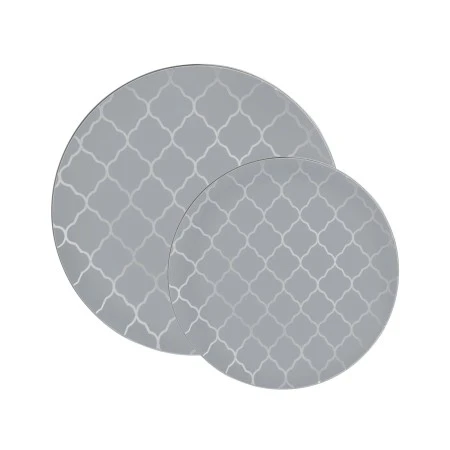 TigerChef Gray Plastic Dinner Plate With Silver Lattice Pattern 10-1/4" - 10 Pcs