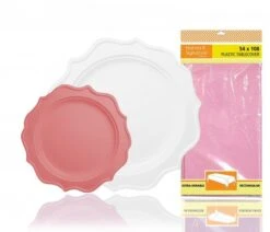 TigerChef Heavy Duty Pink And White Scalloped Rim Disposable Party Supplies Set With Tablecloth - Service For 24