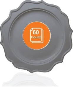 TigerChef Silver Scalloped Rim Disposable Appetizer Plate 8", 60/Pack