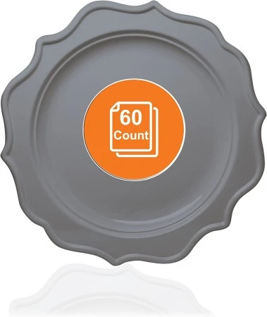 TigerChef Silver Scalloped Rim Disposable Dinner Plate 10", 60/Pack