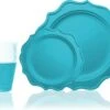 TigerChef Turquoise Scalloped Rim Disposable Party Supplies Set, Includes 10" Plates, 8" Plates And 9 Oz. Cups, Service For 96