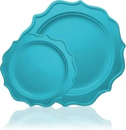 TigerChef Turquoise Scalloped Rim Disposable Plate Set, Includes 10" And 8" Plates, Service For 48
