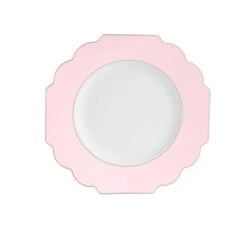 TigerChef White Blush Round Scalloped Gold Rim Plastic Appetizer Plate 8" - 10 Pcs