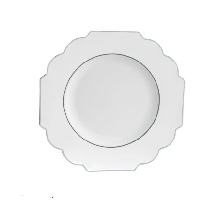 TigerChef White Scalloped Silver Rim Plastic Appetizer Plate 8" - 10 Pcs