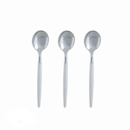 TigerChef White And Silver Two Tone Plastic Mini Spoons - 20 Pcs